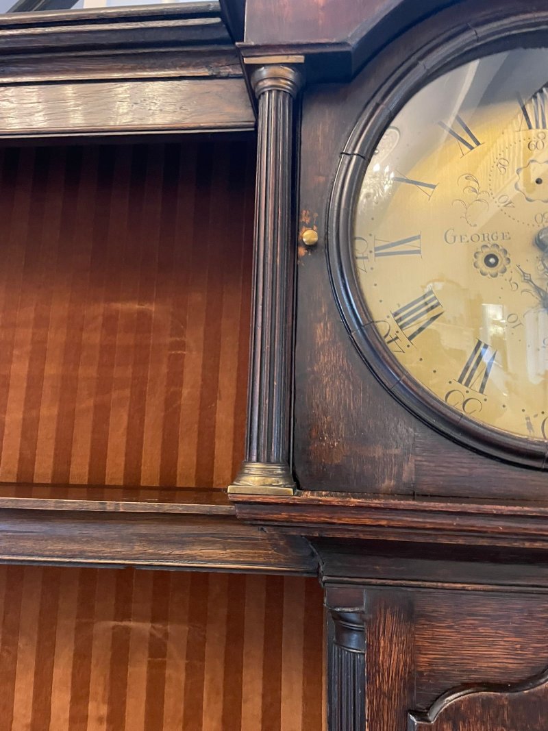 Rare 18th Century Large Antique George III Quality Oak Dresser with Rack and Longcase Clock - Image 16